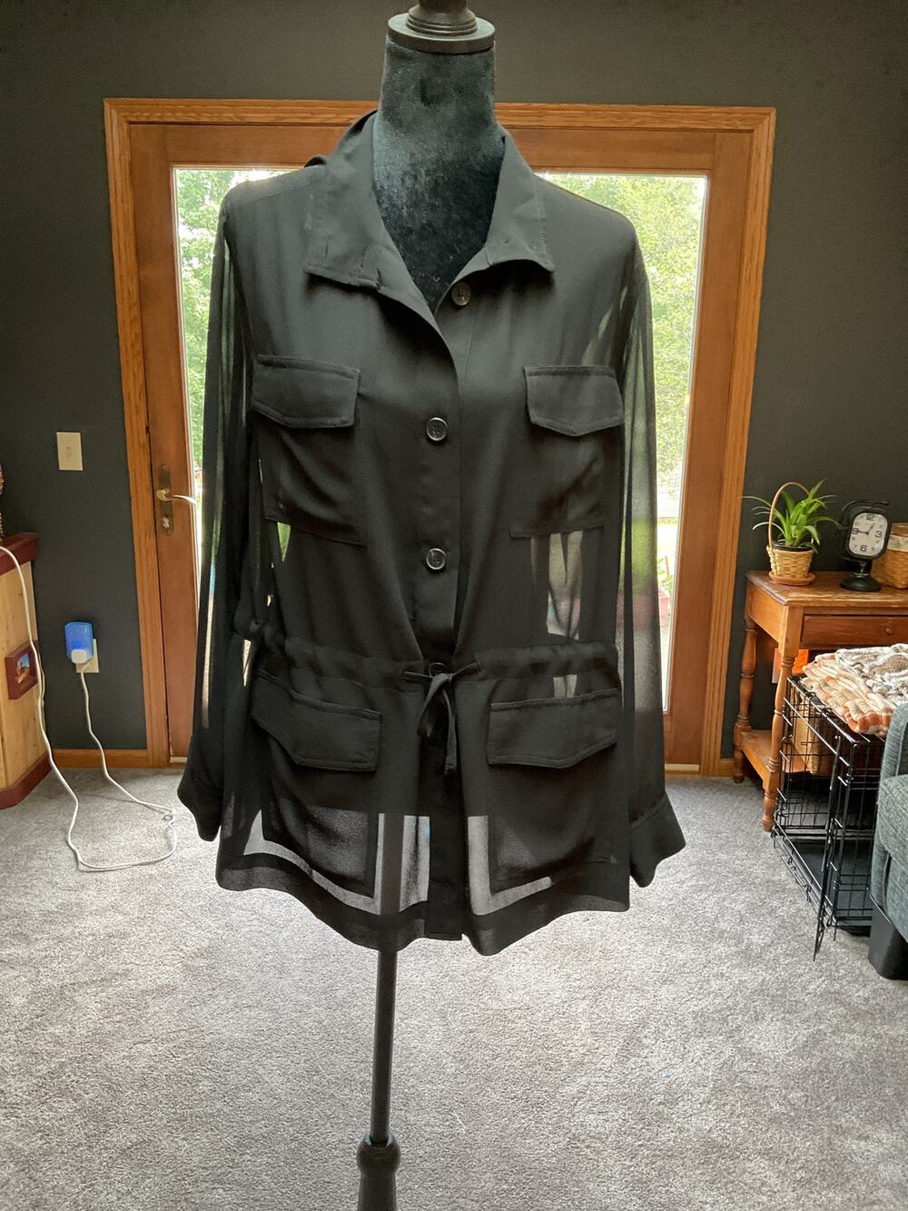 MarlaWynne Chiffon Field Jacket L 4 Pocket Cargo Drawstring Waist NWOT Sheer Top